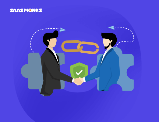 Two business people shaking hands, symbolizing trust and natural link building.