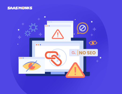 Warning signs and broken links showing link building mistakes.