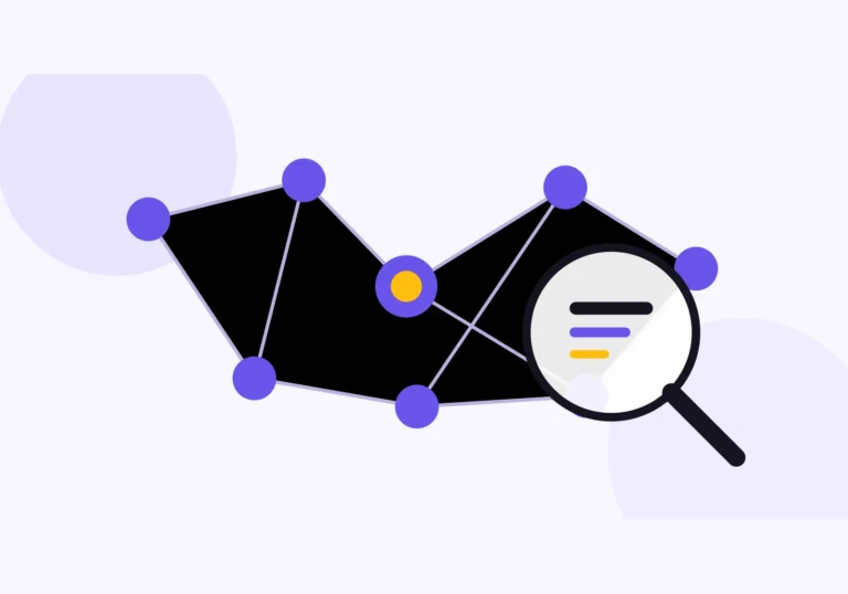 Backlink analysis illustration showing a link network and quality analysis