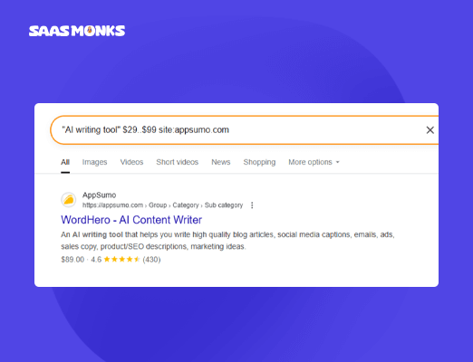 Find products in a specific price range using search syntax